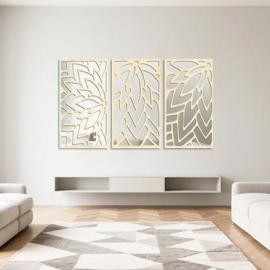 3er - Set Wandspiegel: 2D - Holz & Acryl mit Hohles - Blatt - Design für ein künstlerisches Zuhause (16 Zoll) - ApolettaApoletta
