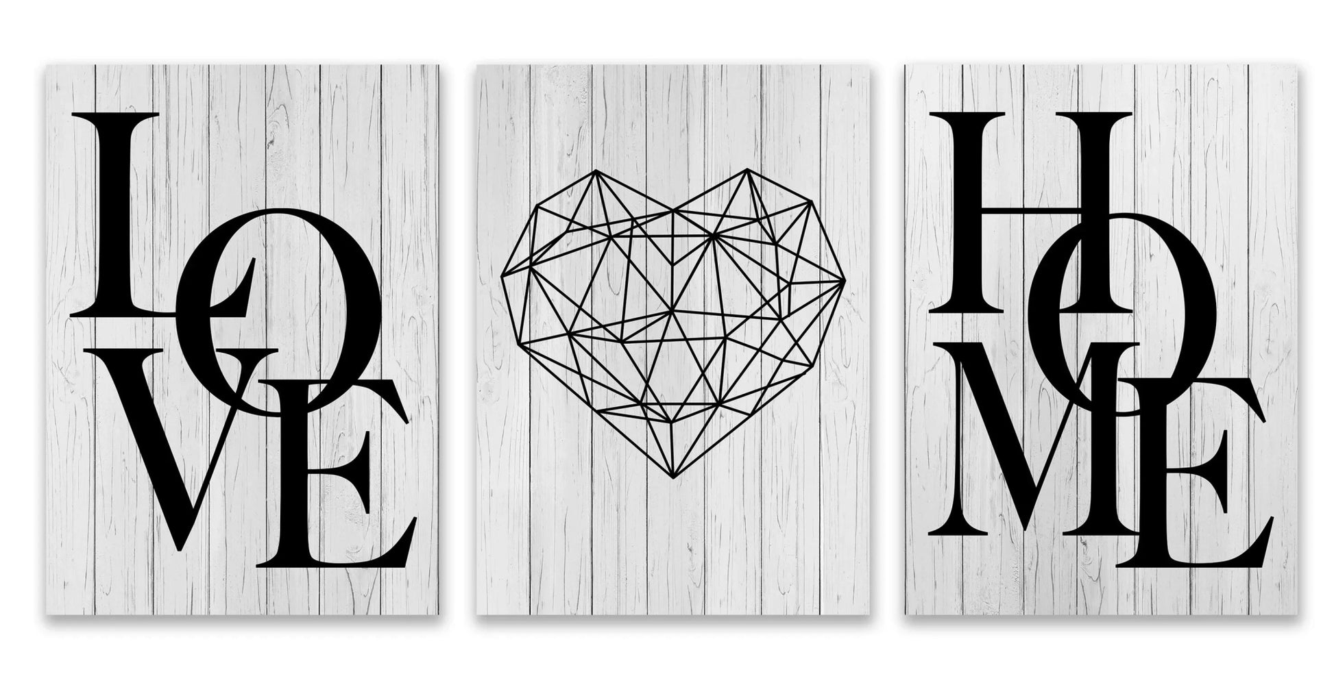 3er - Set Leinwanddrucke: Liebe, Diamant Herz & Schrift in Schwarz - Weiß für moderne Wohnkultur - ApolettaApoletta