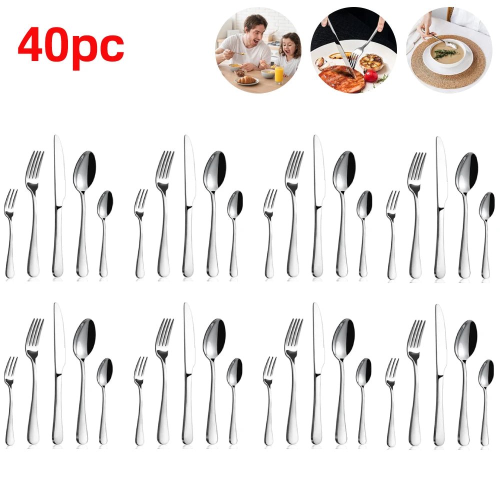 Besteck - Set aus Edelstahl: 20 - oder 40 - teiliges Set für Steakmesser, Gabel & Löffel - ApolettaApoletta