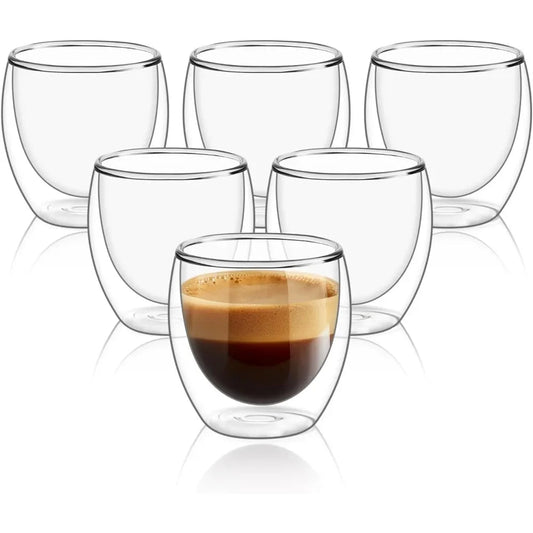 Doppelwandige Glas - Kaffeetassen (6er - Set): Isoliert & elegant für Espresso, Tee & mehr - ApolettaApoletta
