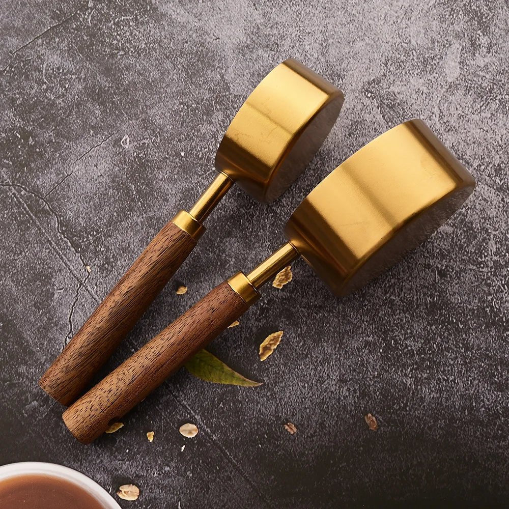 Gold Holzgriff Edelstahl Messbecher Löffel Backwerkzeuge Kaffee Messlöffel Set Barkeeper Maßstab Zubehör - ApolettaApoletta