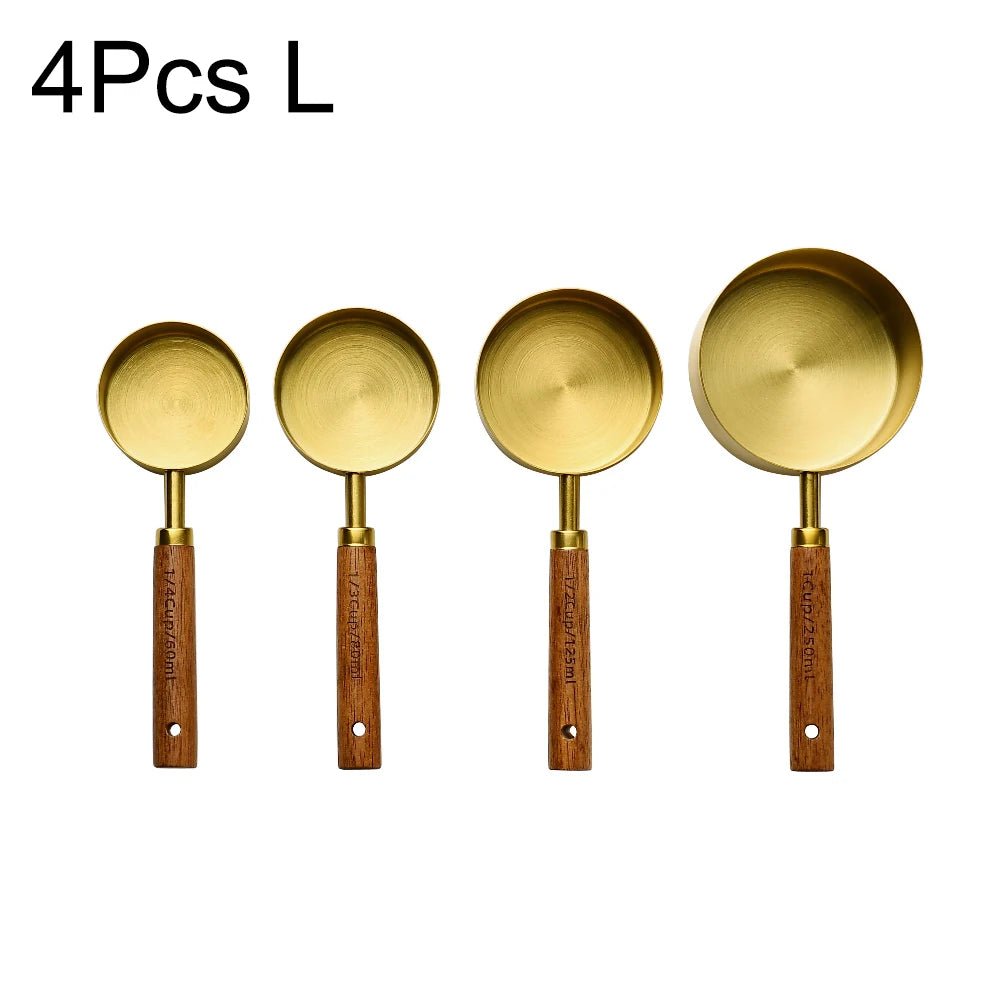 Gold Holzgriff Edelstahl Messbecher Löffel Backwerkzeuge Kaffee Messlöffel Set Barkeeper Maßstab Zubehör - ApolettaApoletta