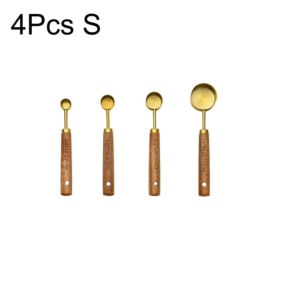Gold Holzgriff Edelstahl Messbecher Löffel Backwerkzeuge Kaffee Messlöffel Set Barkeeper Maßstab Zubehör - ApolettaApoletta