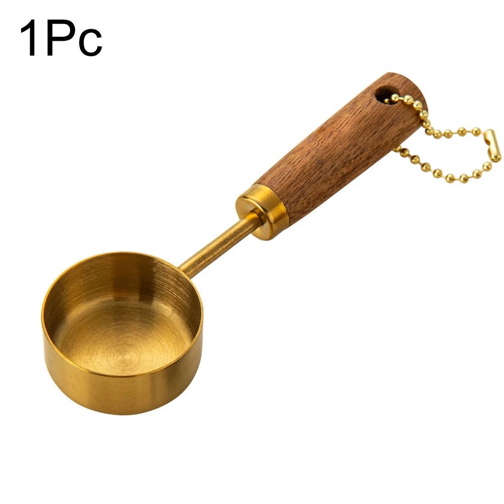 Gold Holzgriff Edelstahl Messbecher Löffel Backwerkzeuge Kaffee Messlöffel Set Barkeeper Maßstab Zubehör - ApolettaApoletta