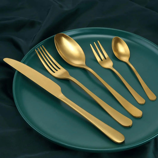 60 - teiliges goldenes Besteck - Set: Hochwertiges Edelstahl - Geschirr für den Geschirrspüler - ApolettaApoletta