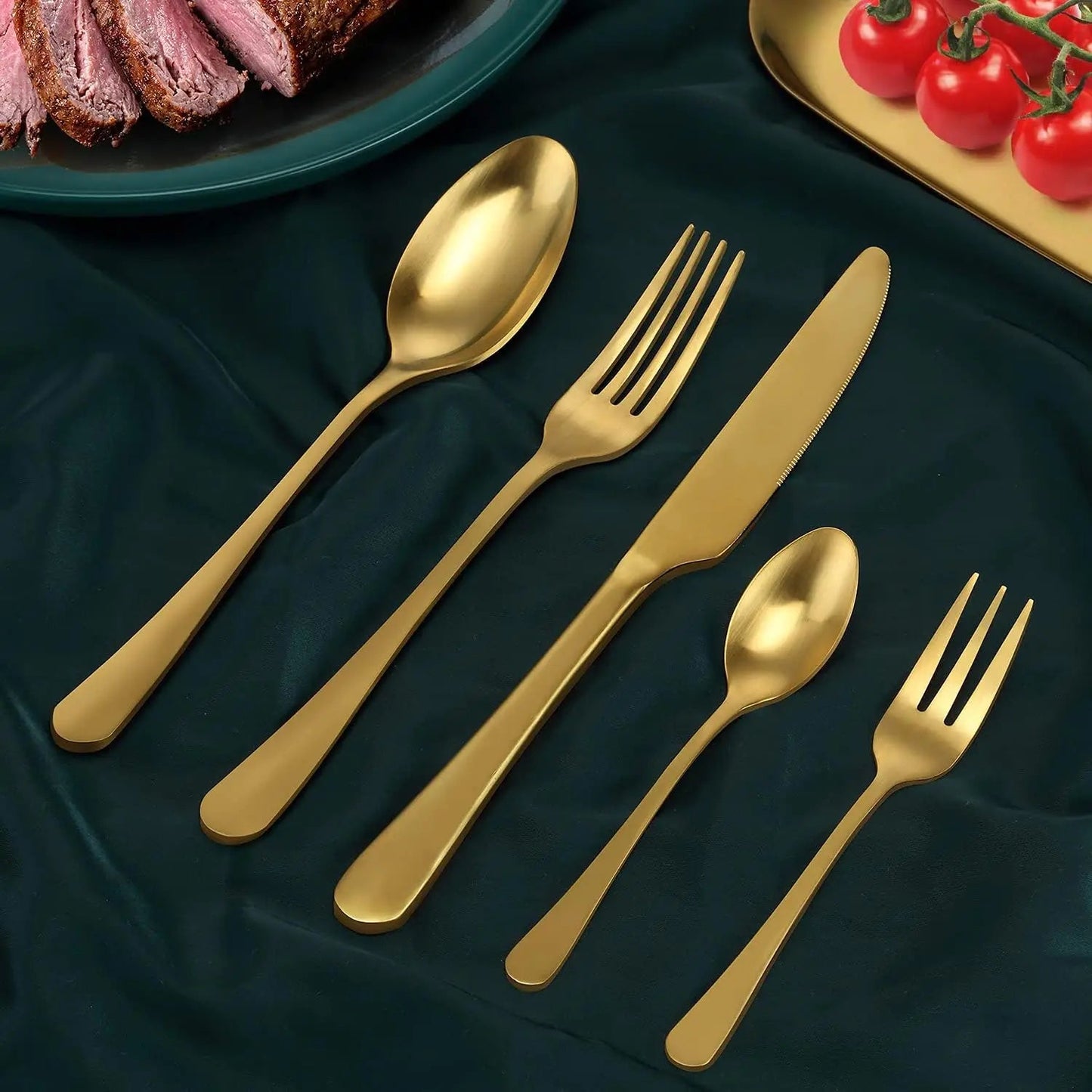 60 - teiliges goldenes Besteck - Set: Hochwertiges Edelstahl - Geschirr für den Geschirrspüler - ApolettaApoletta