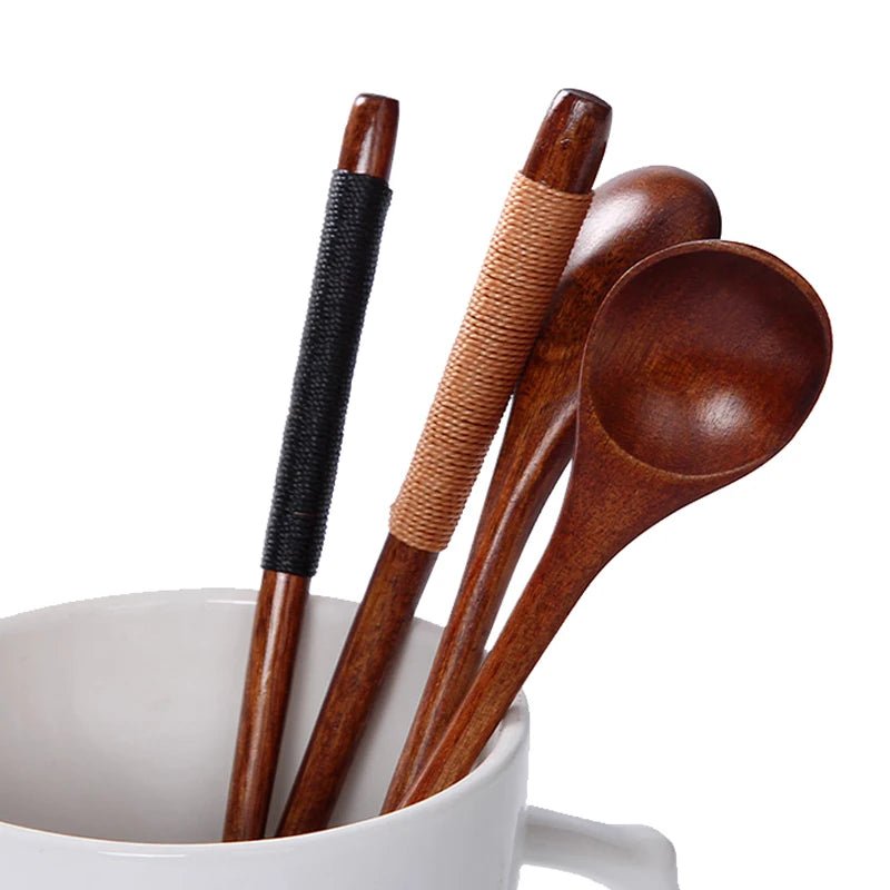 Japanische Teelöffel aus Holz: 6er - Set lange Kaffeelöffel für Tee, Honig & Dessert - ApolettaApoletta