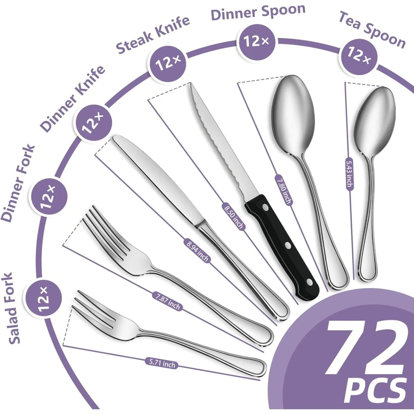 72 - teiliges Besteck - Set aus Edelstahl: Hochglanz für 12 Personen & spülmaschinengeeignet - ApolettaApoletta