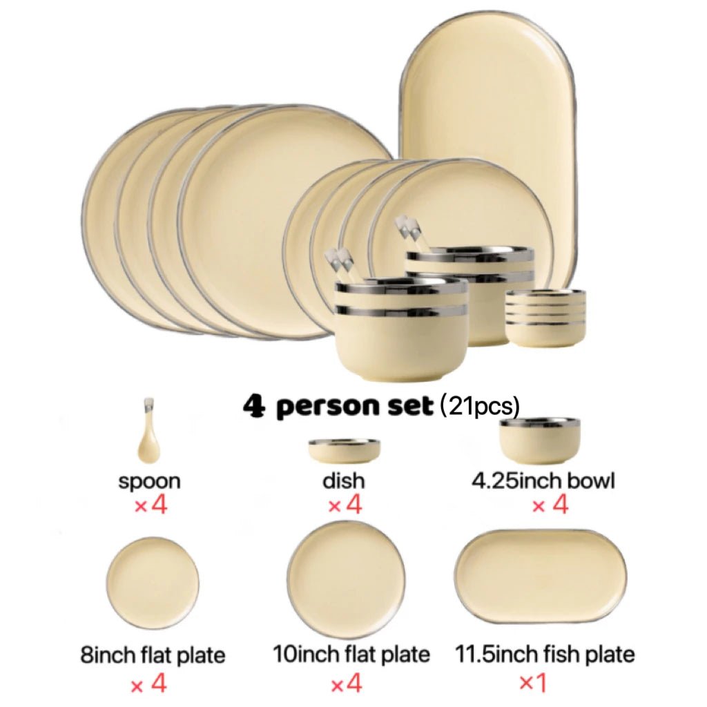 Keramikteller mit Silberrand: Stilvolles Geschirr - Set für Steak & Co. - ApolettaApoletta