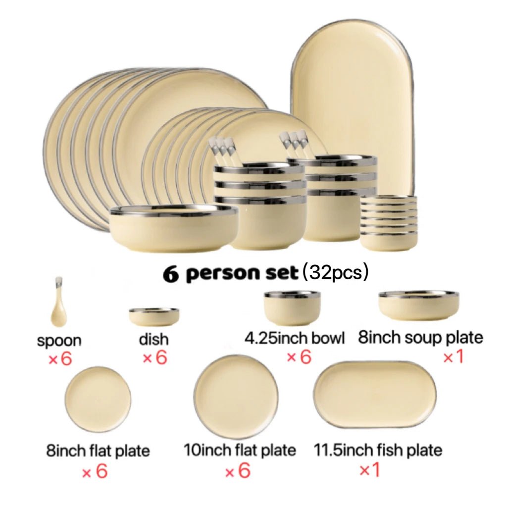 Keramikteller mit Silberrand: Stilvolles Geschirr - Set für Steak & Co. - ApolettaApoletta