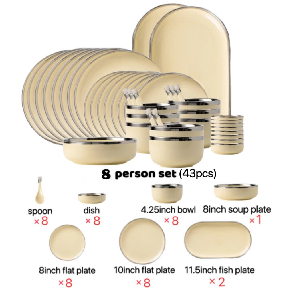 Keramikteller mit Silberrand: Stilvolles Geschirr - Set für Steak & Co. - ApolettaApoletta
