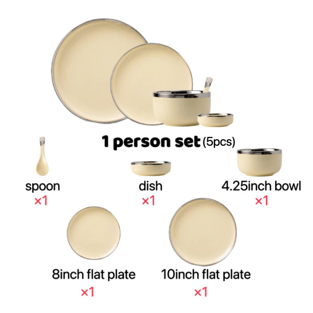 Keramikteller mit Silberrand: Stilvolles Geschirr - Set für Steak & Co. - ApolettaApoletta