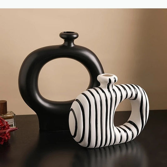 Keramikvase mit Zebrastreifen: Moderne Blumentöpfe für künstliche Blumen und Schreibtisch - Deko - ApolettaApoletta