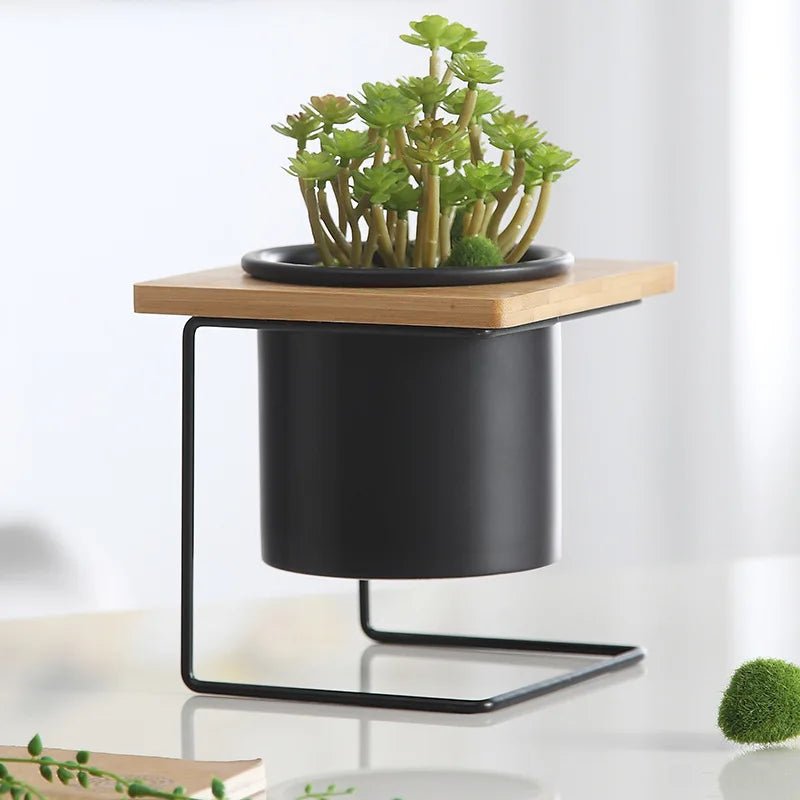 Nordischer Metall - Blumentopf mit Schmiedeeisen - Ständer – Kreative Tischdekoration - ApolettaApoletta
