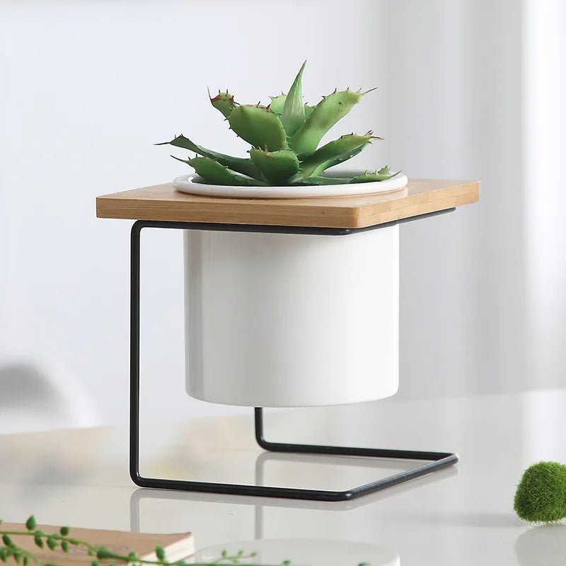 Nordischer Metall - Blumentopf mit Schmiedeeisen - Ständer – Kreative Tischdekoration - ApolettaApoletta