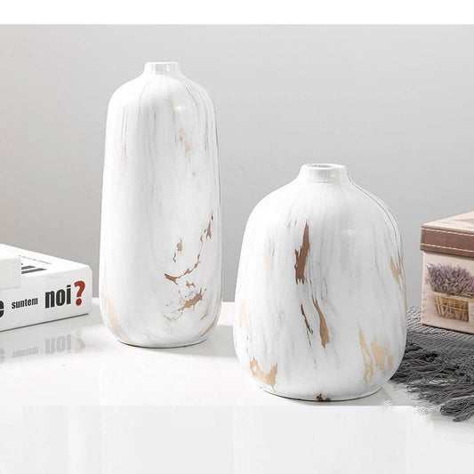 Moderne Weiße Keramikvase mit Marmormuster – Elegante Schreibtisch - Deko - ApolettaApoletta
