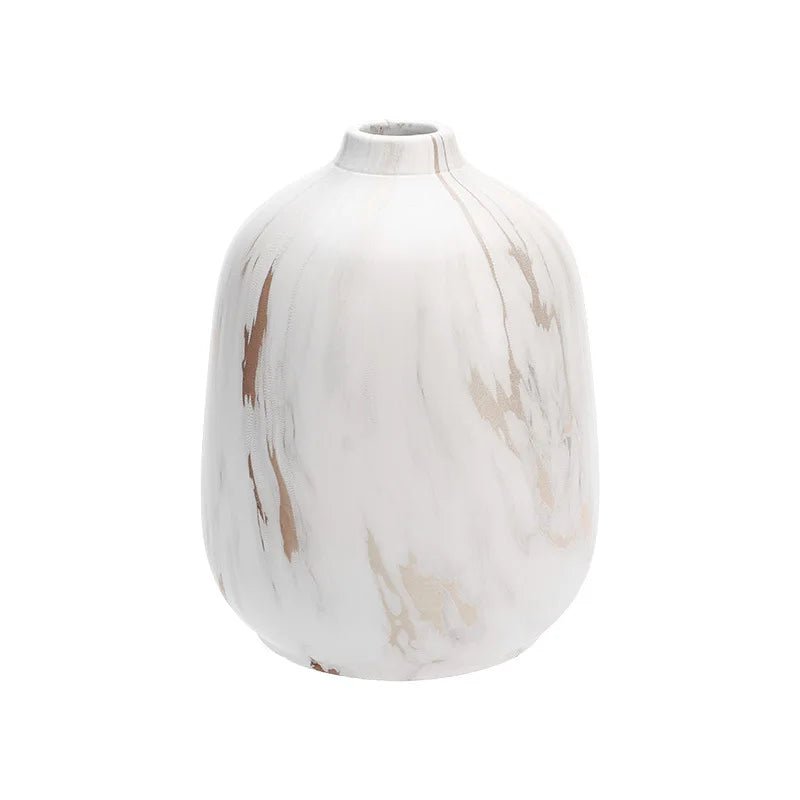Moderne Weiße Keramikvase mit Marmormuster – Elegante Schreibtisch - Deko - ApolettaApoletta