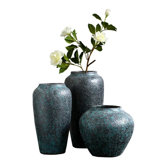 Vintage Keramikvase: Dunkelblaue Heimdekoration mit grober Oberfläche - ApolettaApoletta