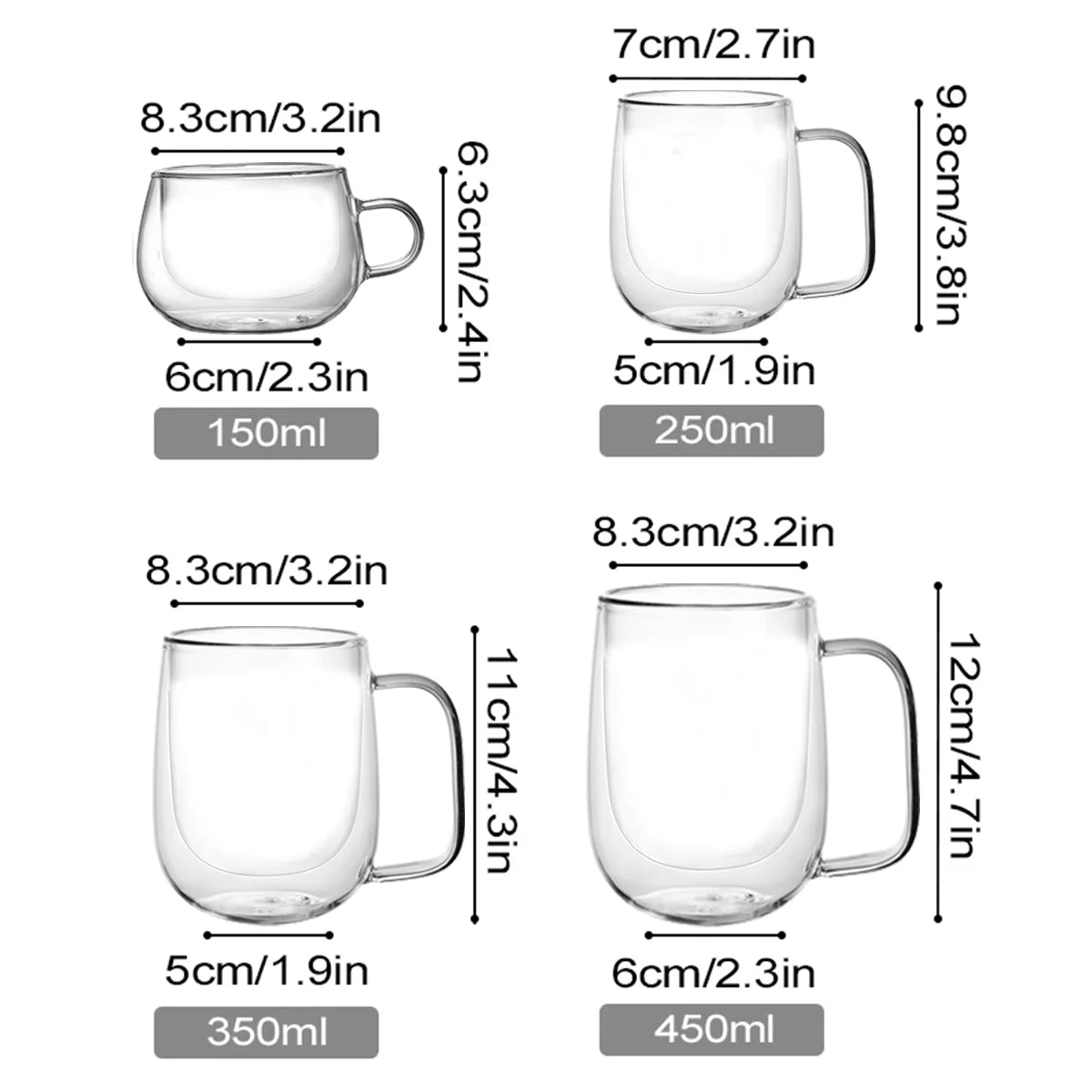 Doppelwandiger Borosilikat - Glasbecher: Hitzebeständig mit Griff für Kaffee & Saft - ApolettaApoletta