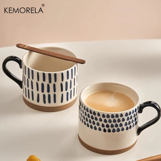 450 ml Nordischer Keramik - Becher: Retro - Stil & großer Griff für Kaffee, Milch und Frühstück - ApolettaApoletta