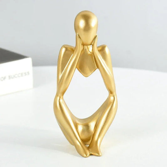 Harz - Denker - Statue: Goldene Skulptur für Wohnzimmer, TV - Schrank und Büro - ApolettaApoletta