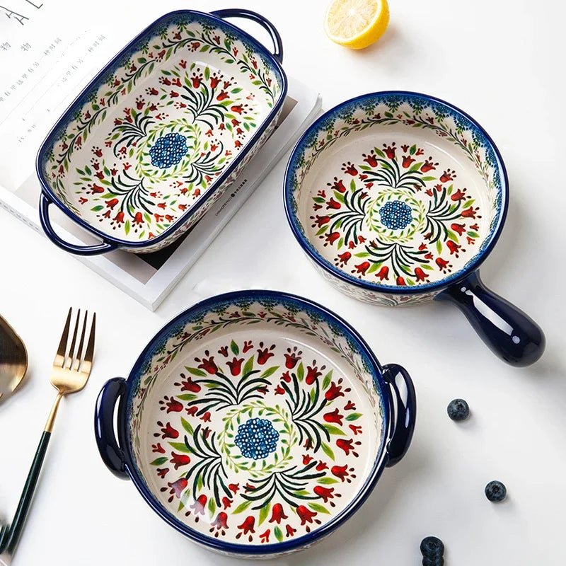 Keramik - Backform: Retro - Design mit Henkel für Suppe, Salat & Ofen - ApolettaApoletta