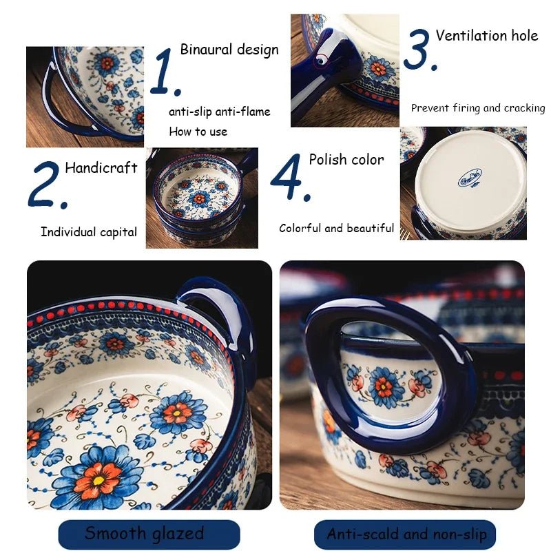 Keramik - Backform: Retro - Design mit Henkel für Suppe, Salat & Ofen - ApolettaApoletta