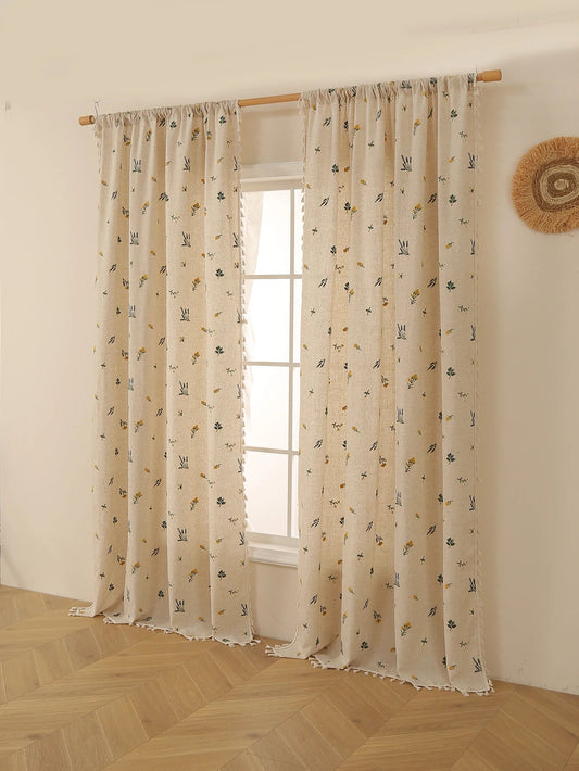 Leinen - Weizen - Vorhang: Bestickte Fransen im rustikalen Stil für Wohnzimmer & Schlafzimmer - ApolettaApoletta