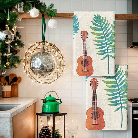 2er - Set Küchentücher: Saugfähig & dekorativ mit Gitarren - & Palmenblatt - Motiv - ApolettaApoletta