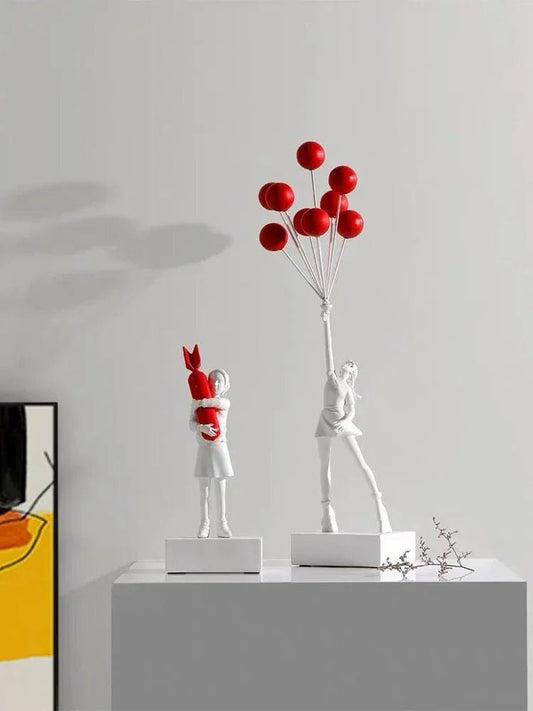 Kunst - Skulptur „Fliegendes Ballon - Mädchen“: Banksy - Stil aus Harz für Zuhause - ApolettaApoletta