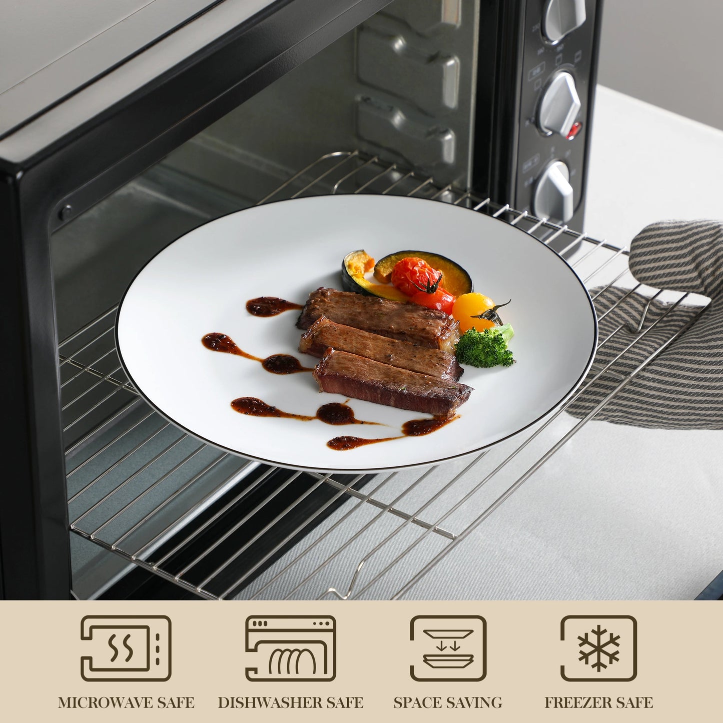 Keramik - Geschirr - Set: 24 - teilig in Weiß mit schwarzem Rand für 6 Personen - ApolettaApoletta