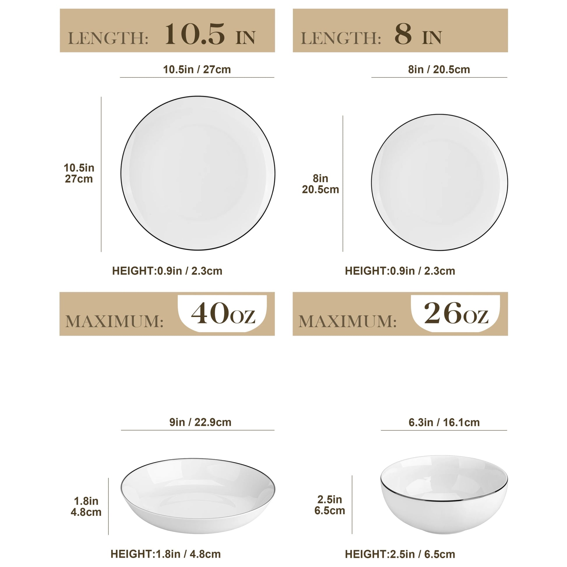 Keramik - Geschirr - Set: 24 - teilig in Weiß mit schwarzem Rand für 6 Personen - ApolettaApoletta