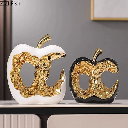 Goldener Apfel - Keramik: Aushöhlte Skulptur & kreative Deko für den Schreibtisch - ApolettaApoletta