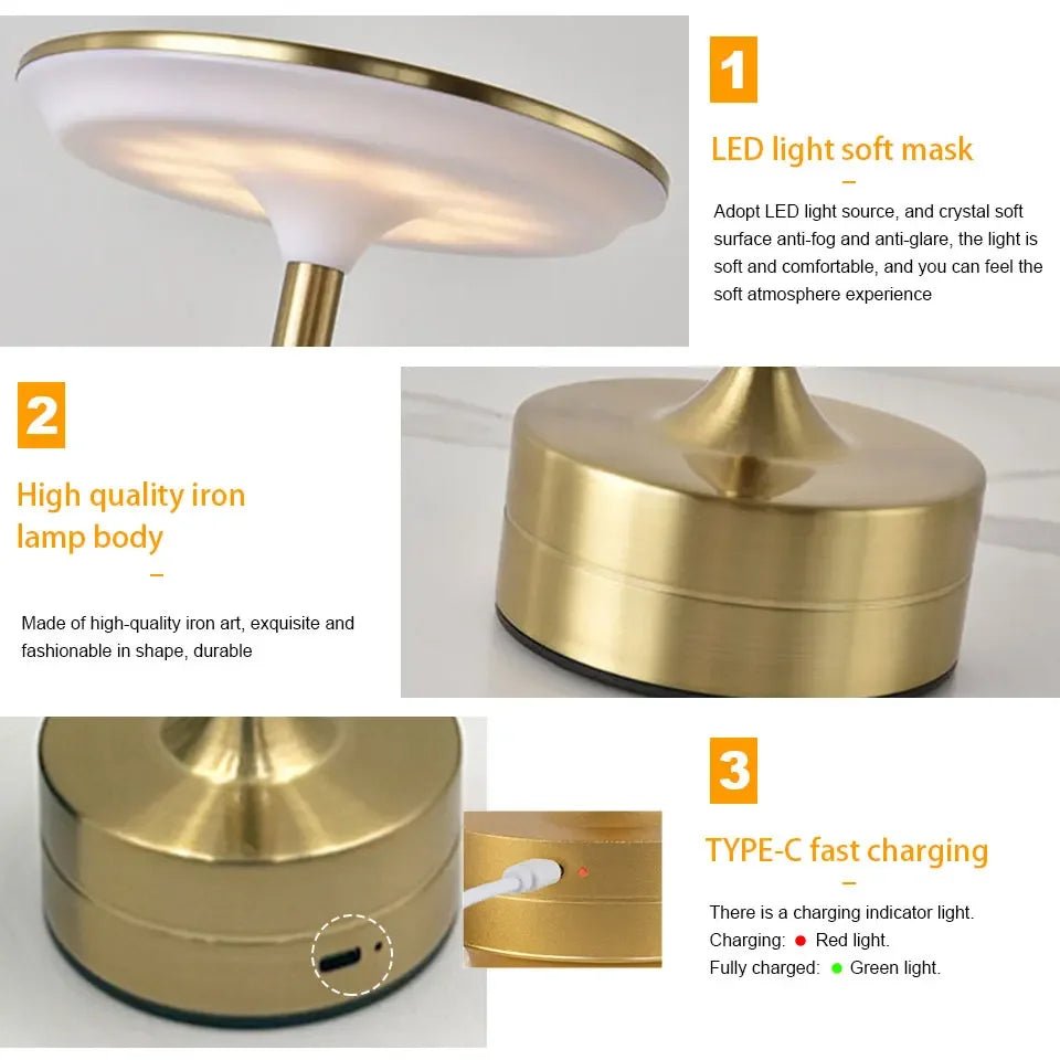 LED - Tischlampe mit Touch - Sensor: USB - aufladbare Leselampe für Schlafzimmer, Restaurant & Bar - ApolettaApoletta