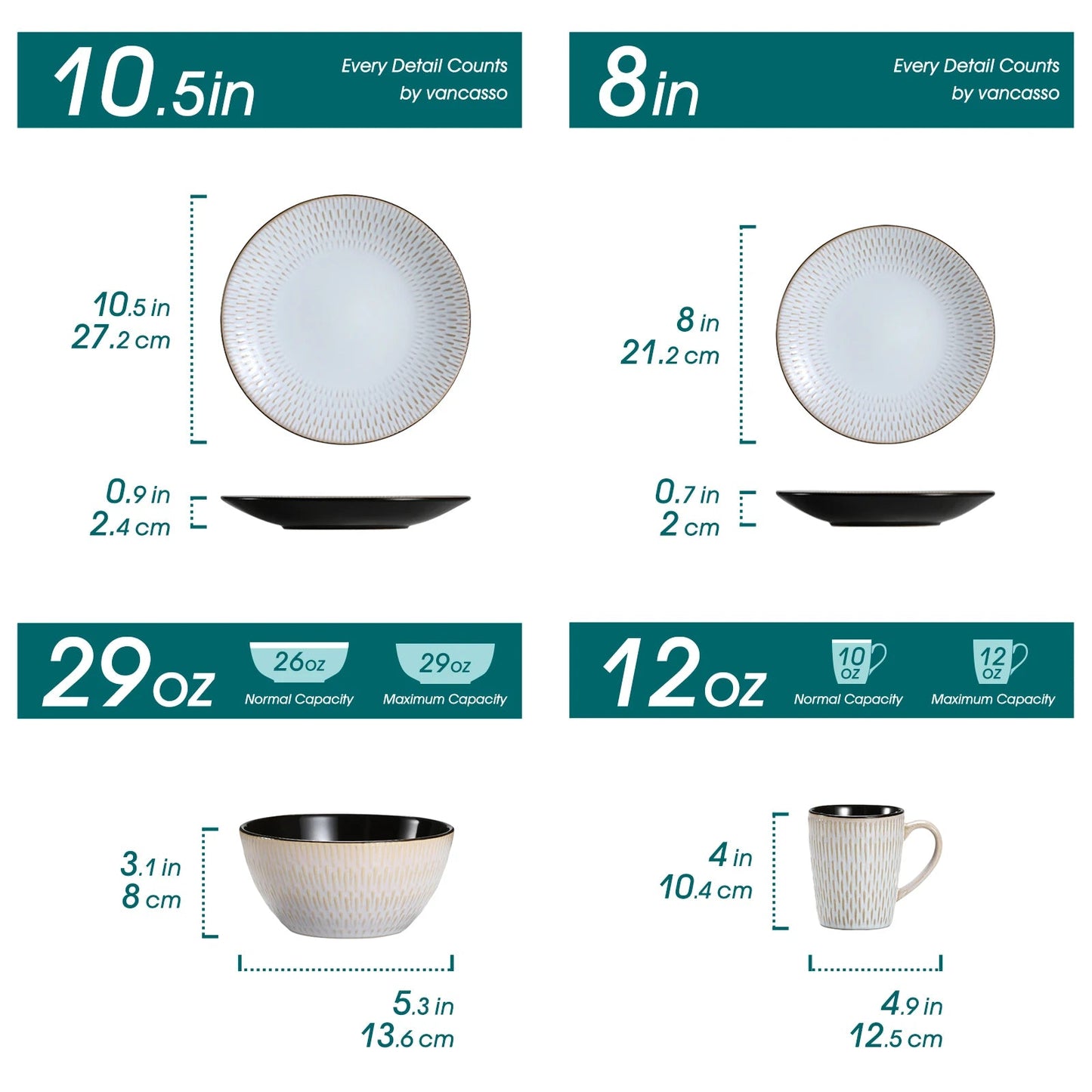 Beiges Geschirrset mit Relief: 16/32 - teilig aus Steinzeug für 4 oder 8 Personen - ApolettaApoletta