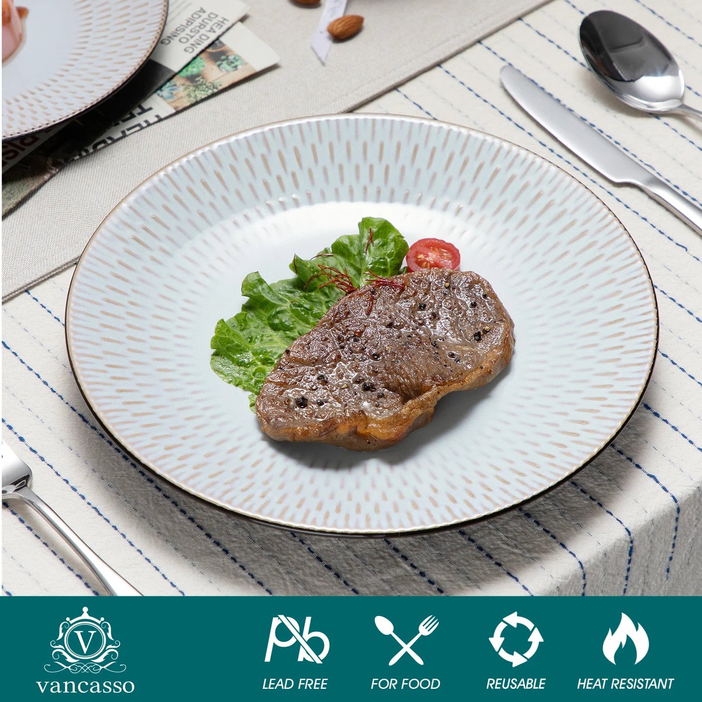 Beiges Geschirrset mit Relief: 16/32 - teilig aus Steinzeug für 4 oder 8 Personen - ApolettaApoletta