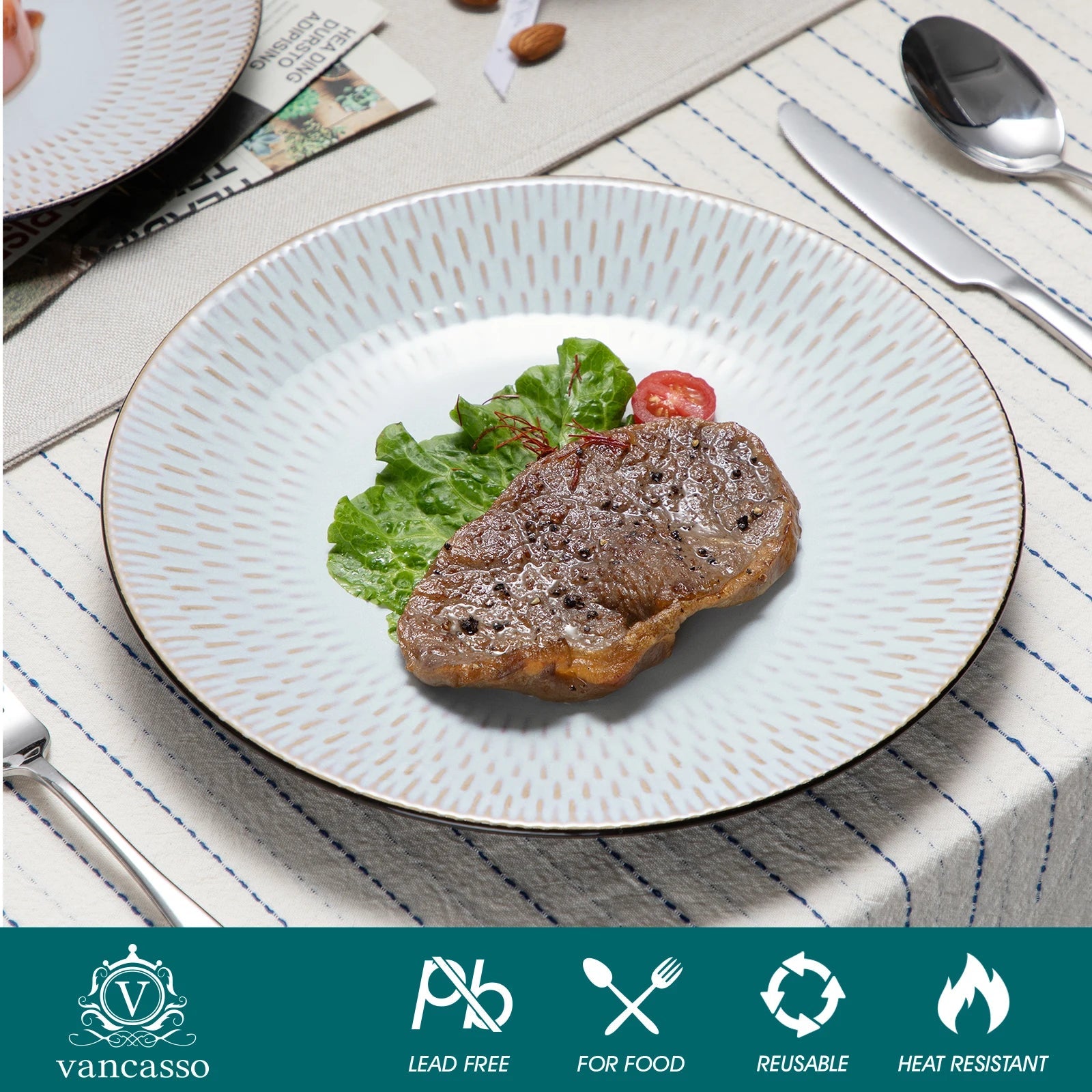 Beiges Geschirrset mit Relief: 16/32 - teilig aus Steinzeug für 4 oder 8 Personen - ApolettaApoletta