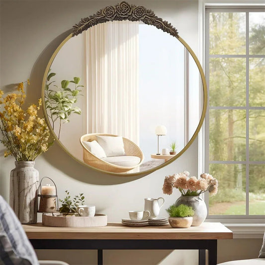Barock Wandspiegel: Vintage Messing - Design mit Rosen & Metallrahmen für Bad und Wohnzimmer - ApolettaApoletta