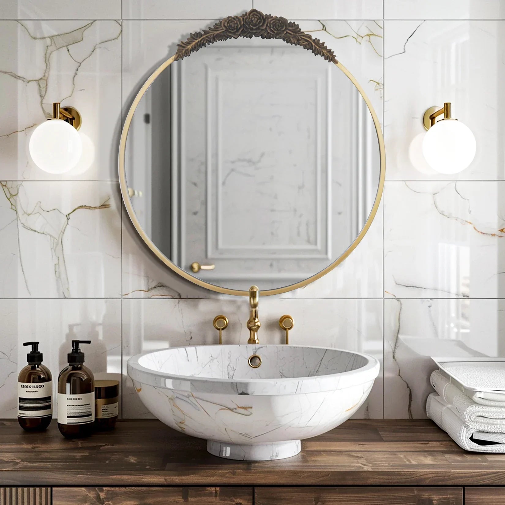 Barock Wandspiegel: Vintage Messing - Design mit Rosen & Metallrahmen für Bad und Wohnzimmer - ApolettaApoletta