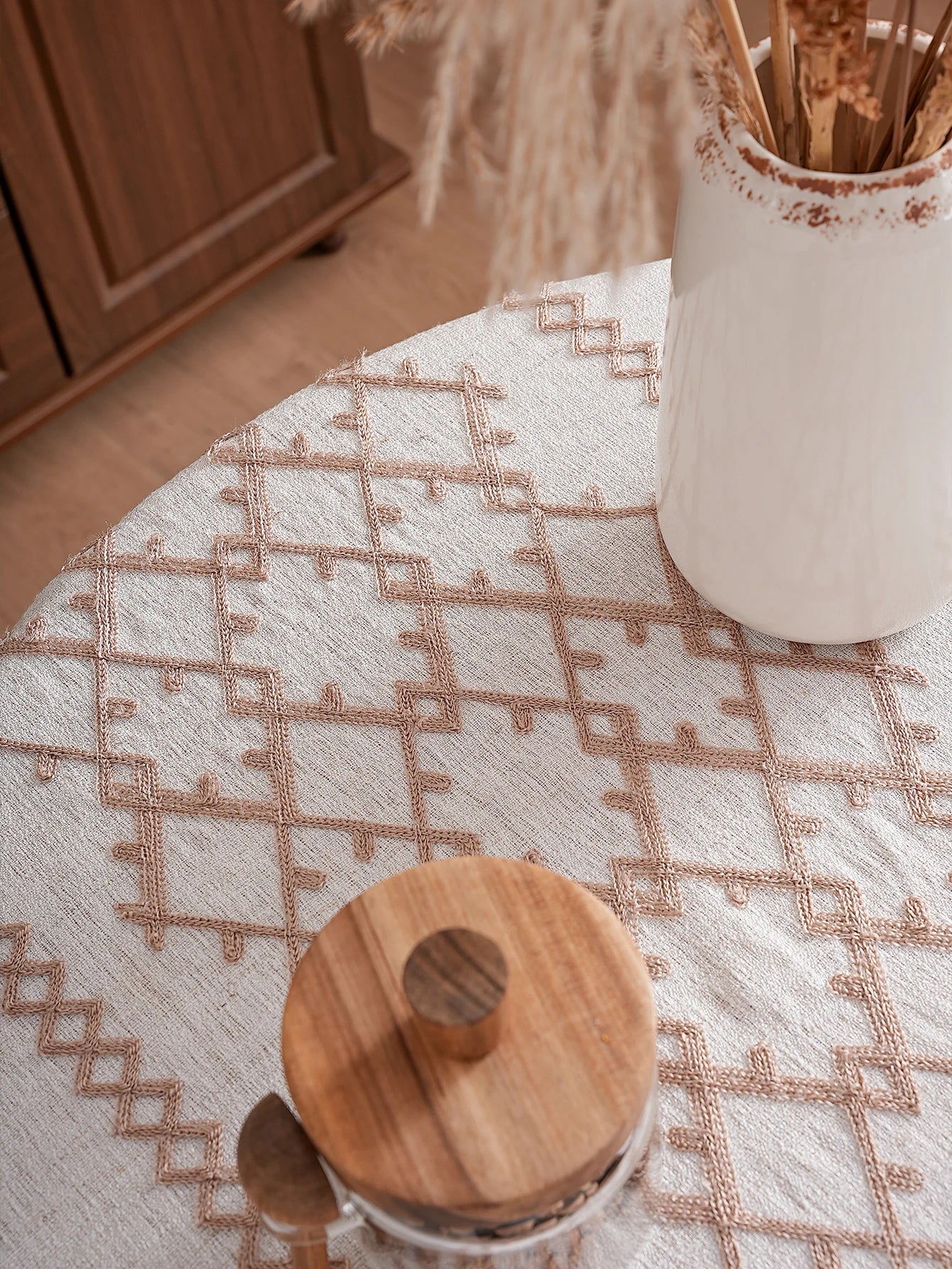 Diamant - Gitter - Tischdecke: Dicke, bestickte Leinen - Decke für Ess - & Couchtisch - ApolettaApoletta