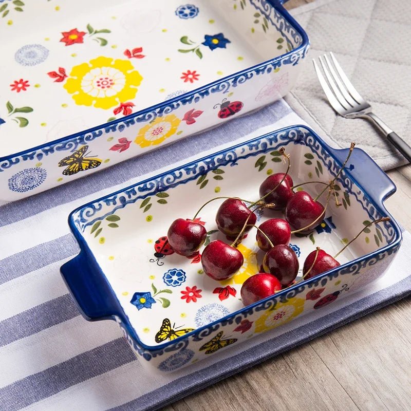 Keramik - Backform mit Henkel: Rechteckige Schüssel für Aufläufe & Salate - ApolettaApoletta