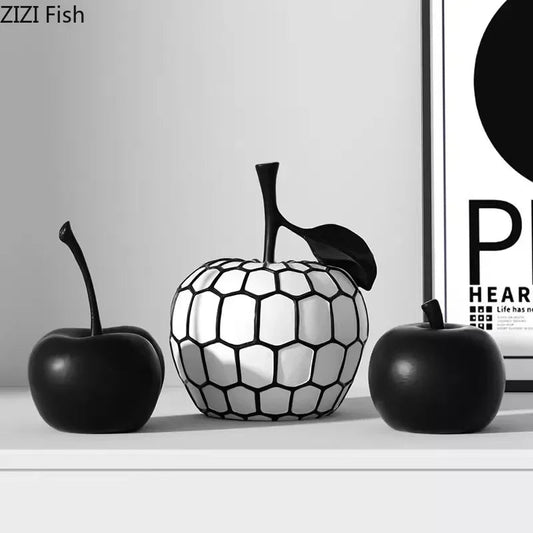 Schwarz - weiß gestreifte Apfel - /Ananas - Statue: Minimalistische Harz - Skulptur für Schreibtisch - Dekoration - ApolettaApoletta