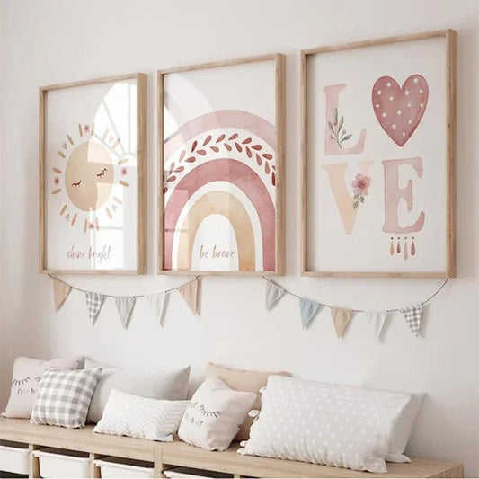 Boho Rainbow & Sunshine Poster (3er - Set): Wandkunst für Jungen - & Mädchenzimmer - ApolettaApoletta