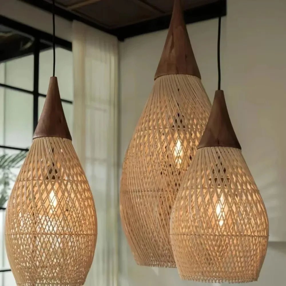 Rattan - Pendelleuchte: Handgefertigter Kronleuchter im japanischen Stil für Küchen & Esszimmer - ApolettaApoletta