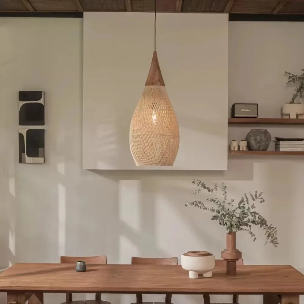 Rattan - Pendelleuchte: Handgefertigter Kronleuchter im japanischen Stil für Küchen & Esszimmer - ApolettaApoletta