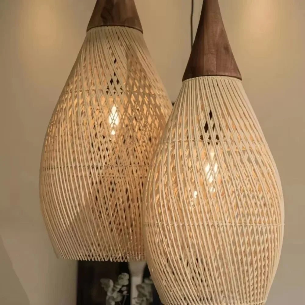 Rattan - Pendelleuchte: Handgefertigter Kronleuchter im japanischen Stil für Küchen & Esszimmer - ApolettaApoletta