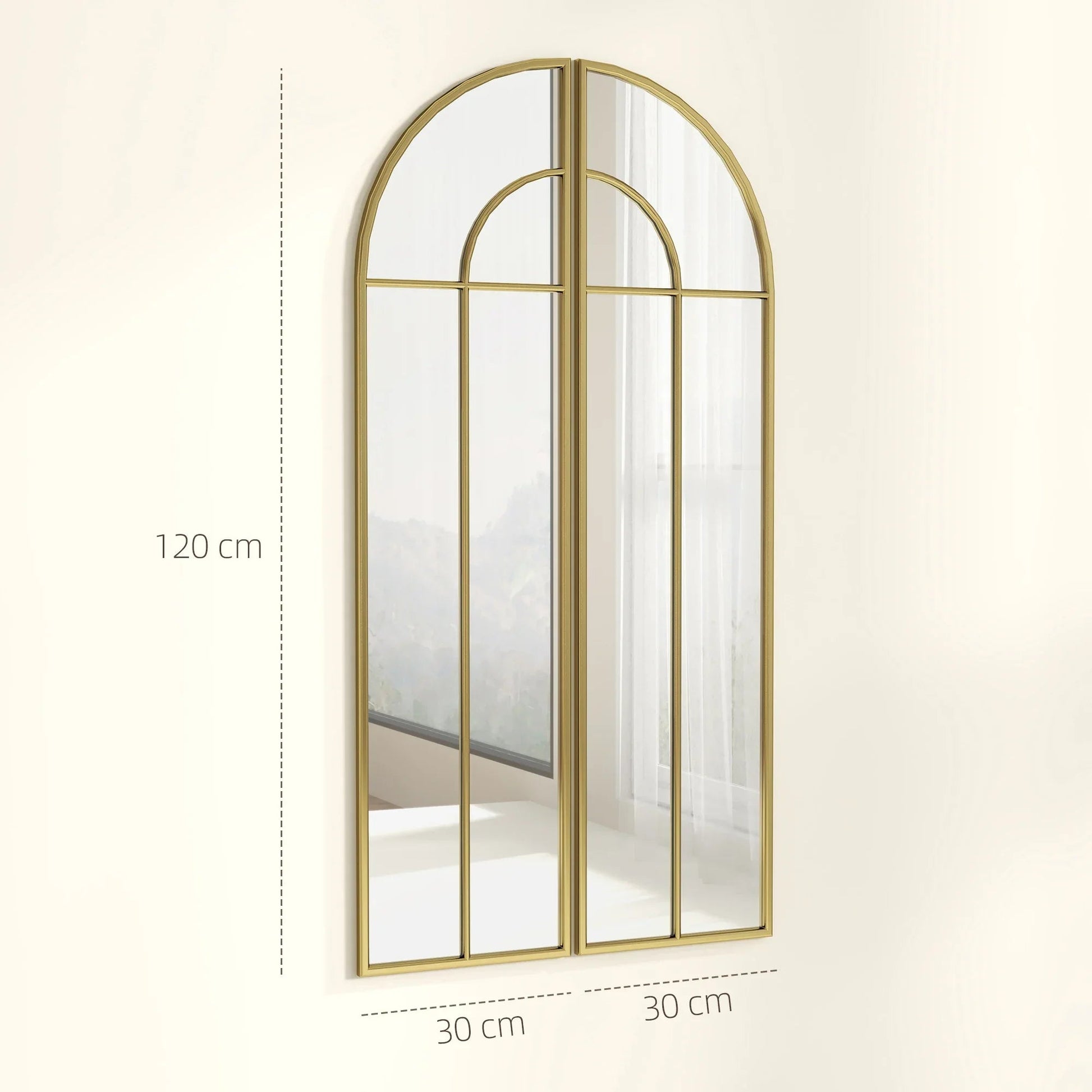 2er - Set Bogen - Wandspiegel: 30x120 cm, goldenes, dekoratives Design - ApolettaApoletta