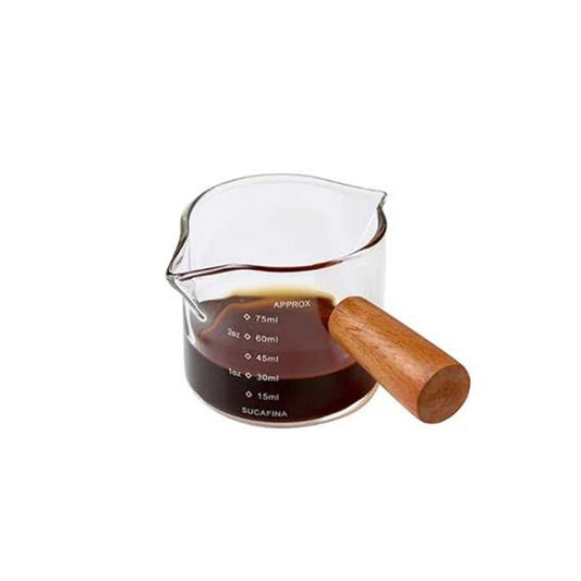 Glas - Messbecher: 1pc mit Holzgriff, Doppel - Ausguss & Klar - Glas für Kaffee und Espresso - ApolettaApoletta