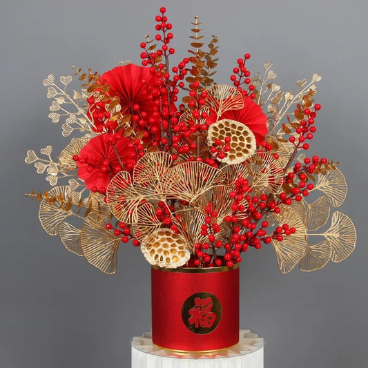 Goldene Serie Palm Ginkgo Eukalyptusblatt Künstliche Rose Hortensie Hochzeit Blumenarrangement Zubehör Home Weihnachtsdekoration - ApolettaApoletta
