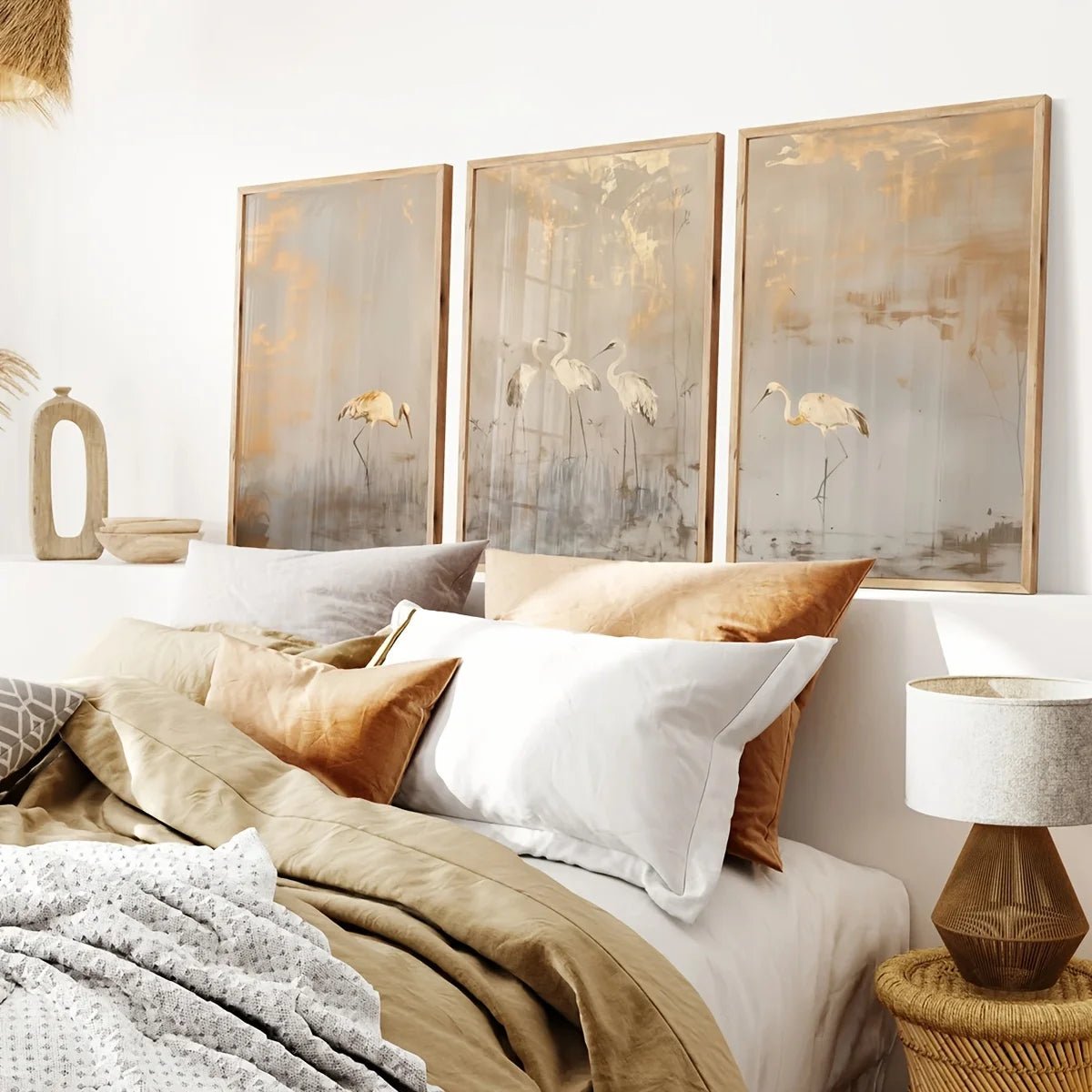 3 - teiliges Leinwand - Set: Abstrakte Landschaft in Beige & Gold - ApolettaApoletta